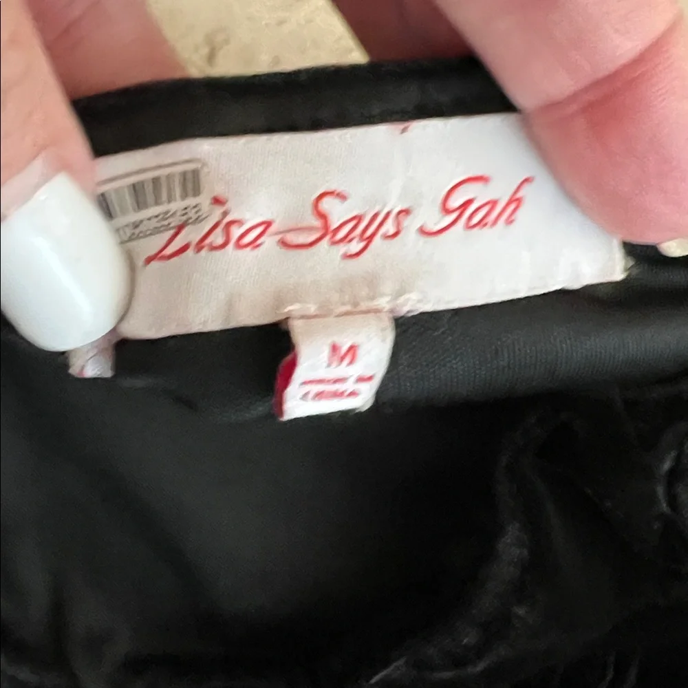 $128 Lisa Says Gah Scarlett black velvet Bubble Mini Skirt lt gray ribbons M - Picture 4 of 9